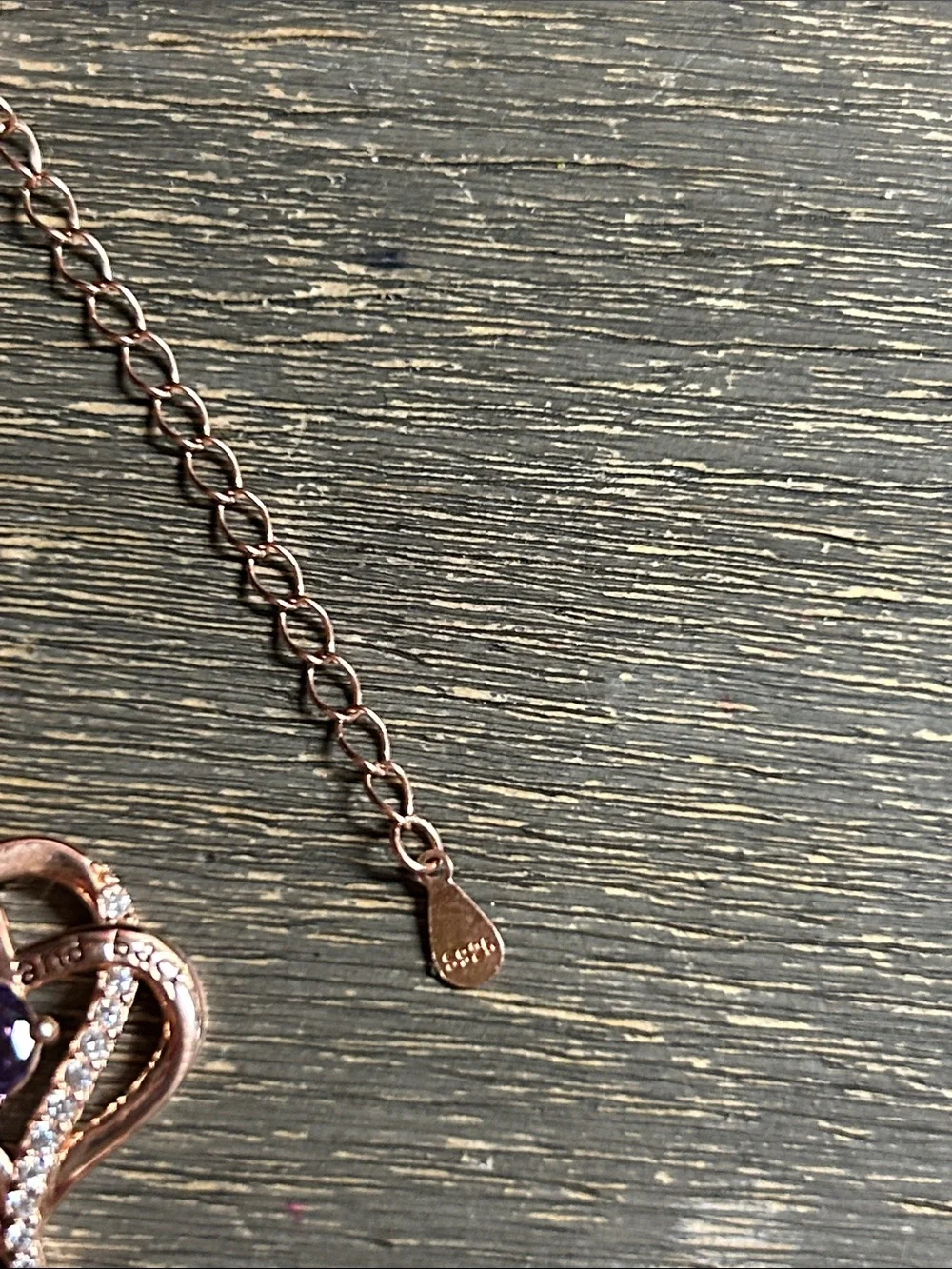 Rose Gold Plated Sterling Silver Heart Pendant Necklace with Purple Gem